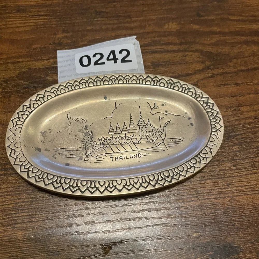 ✅Vintage Thailand Souvenir Small Brass Oval Platter 5